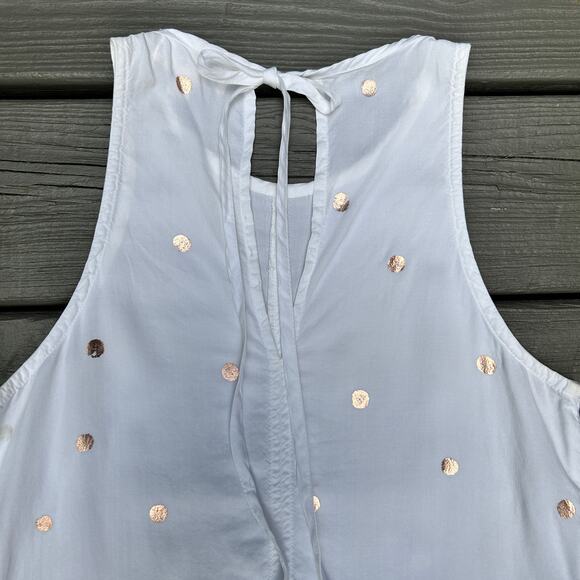 Anthropologie Cloth & Stone Polka Dot Seamed Dress White Rose Gold Size XS - Picture 7 of 11